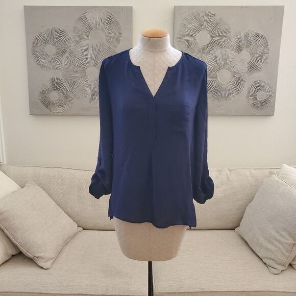 Joie Venicia Pocket-Front Silk Blouse size XS in Navy - Picture 3 of 13